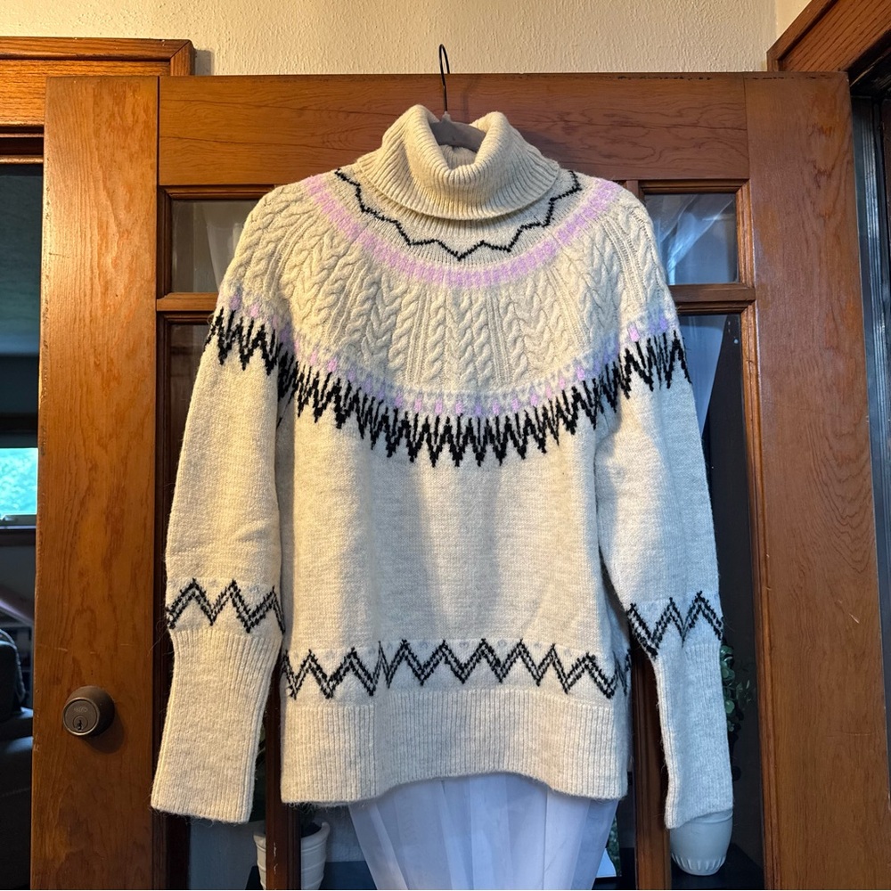 a new day Cream and Black Patterned Turtleneck Sweater